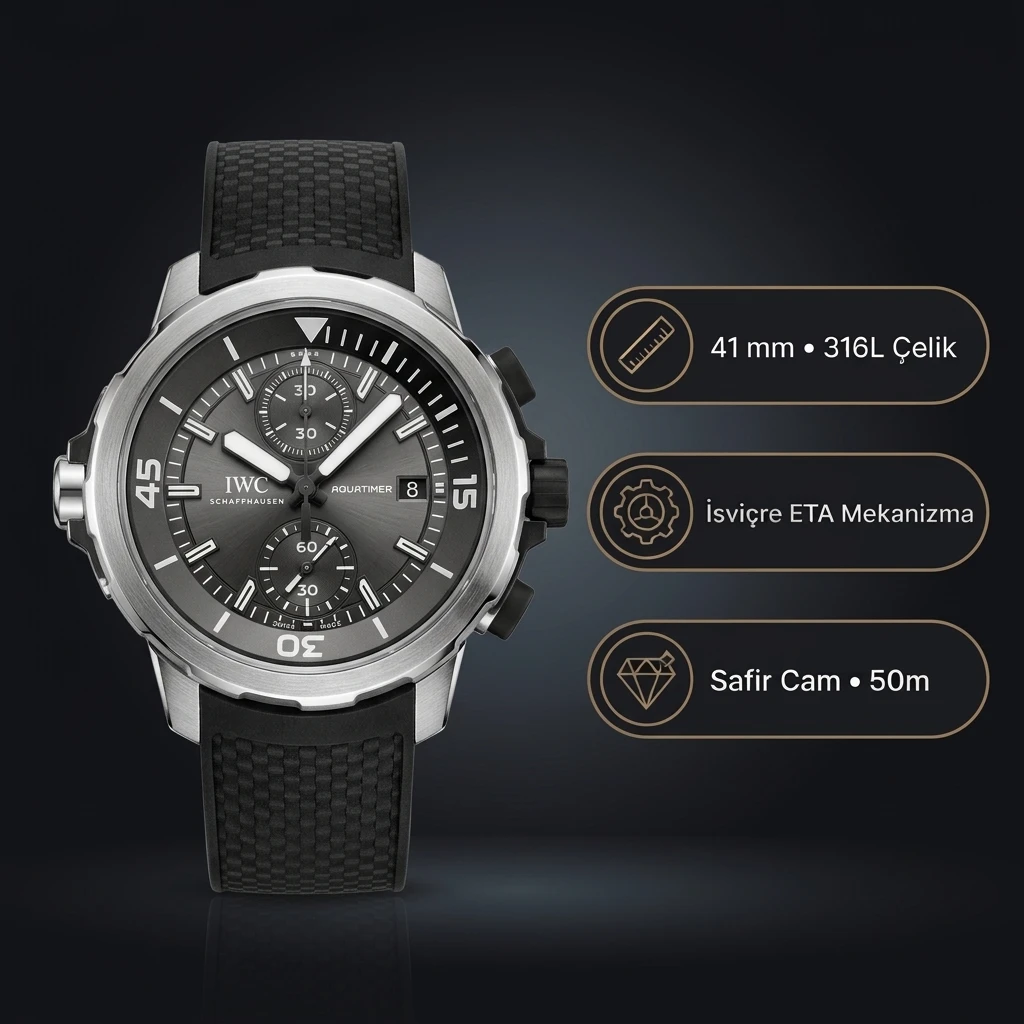 Iwc Aquatimer Chronograph Siyah Kauçuk Super Clone ETA Saat
