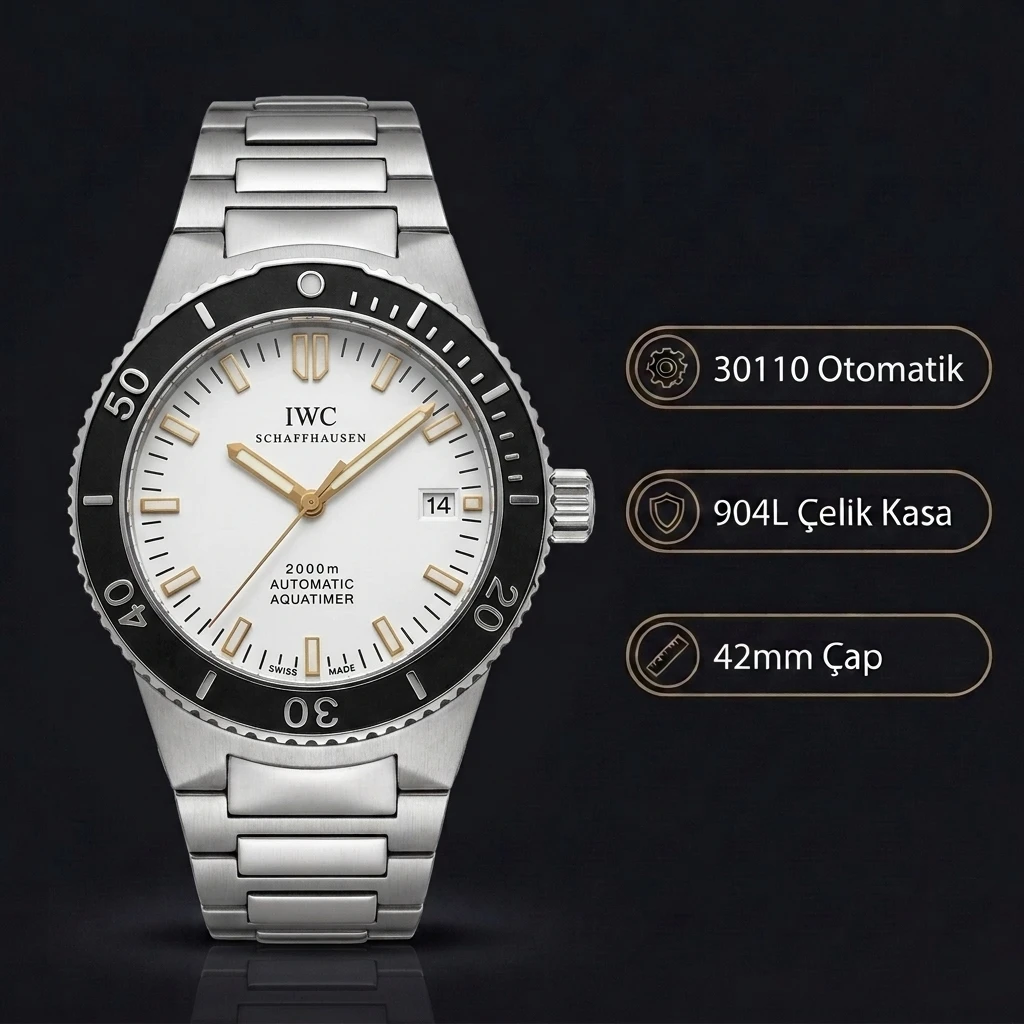 IWC Aquatimer Otomatik Beyaz Kadran Çelik 42mm Super Clone ETA Saat