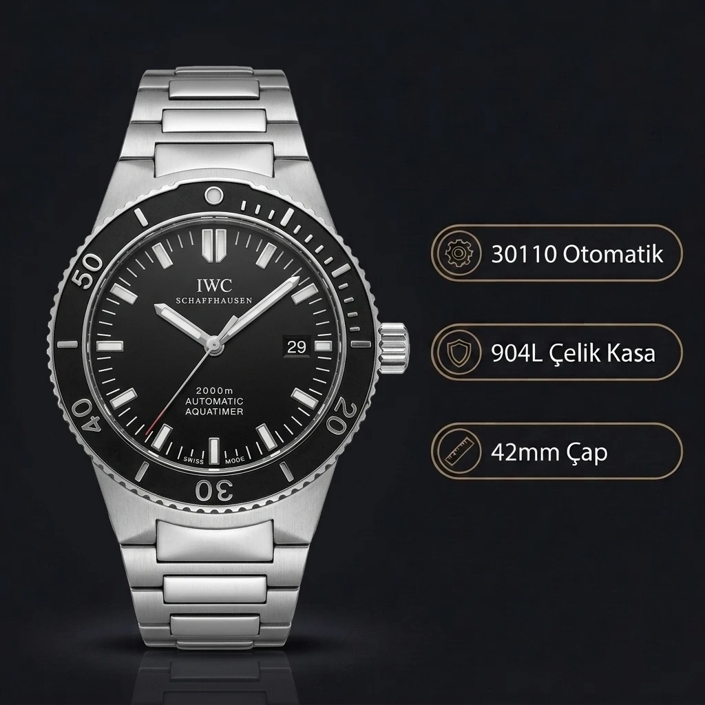 IWC Aquatimer Otomatik Siyah Kadran Çelik 42mm Super Clone ETA Saat