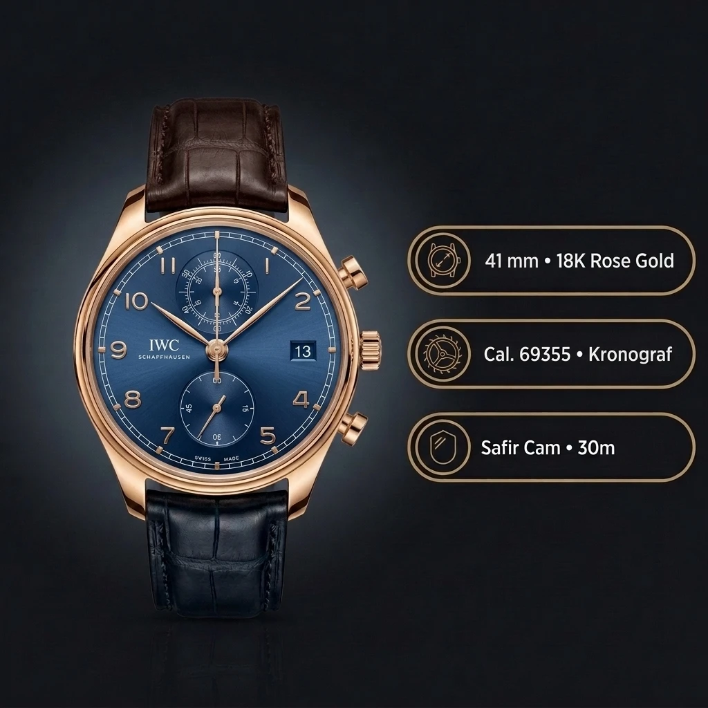 IWC GMT-Master II Portugieser Chronograph Gri Kadran Rose Kasa Kahverengi Deri Super Clone ETA Saat