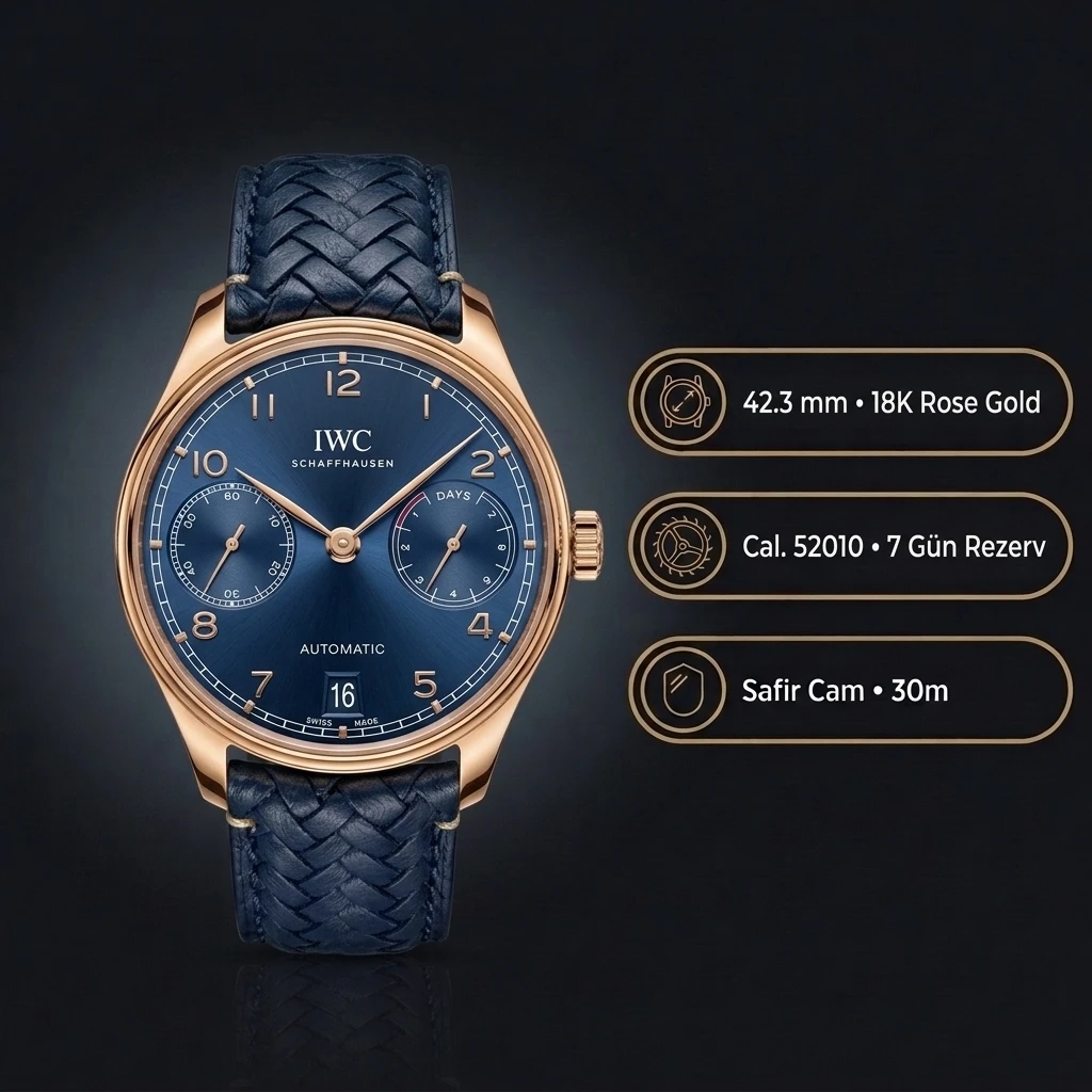 IWC GMT-Master II Portugieser Rose Kasa Gümüş Kadran Mavi Deri Super Clone ETA Saat