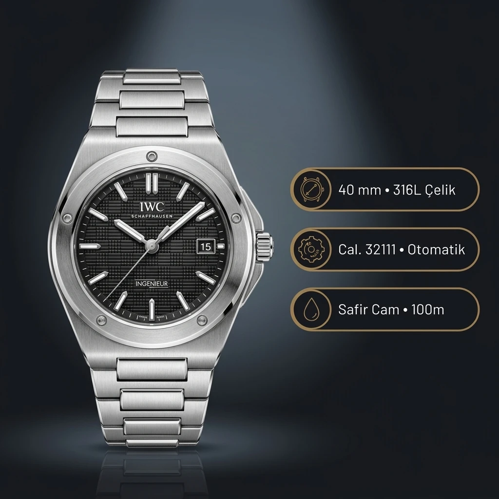 IWC Ingenieur Siyah Kadran Çelik Super Clone ETA Saat