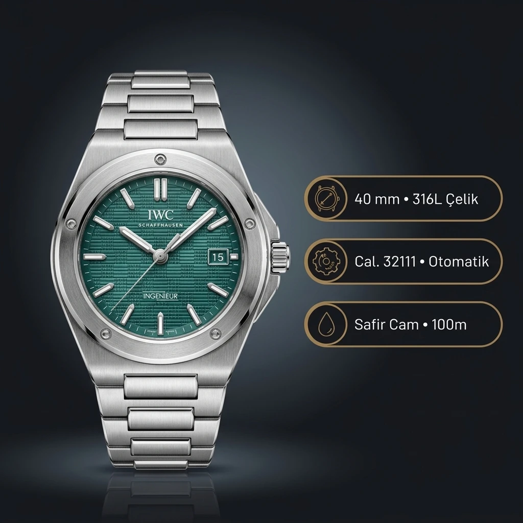 IWC Ingenieur Yeşil Kadran Çelik Super Clone ETA Saat