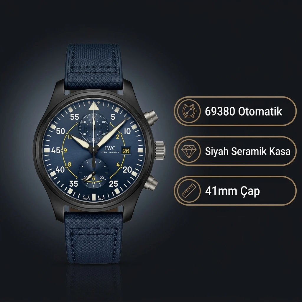 IWC Pilot Chronograph Mavi Kadran Seramik Kasa Nato Kordon Super Clone ETA Saat
