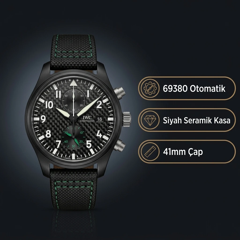 IWC Pilot Chronograph Top Gun Siyah Kadran Seramik Kasa Nato Kordon Super Clone ETA Saat