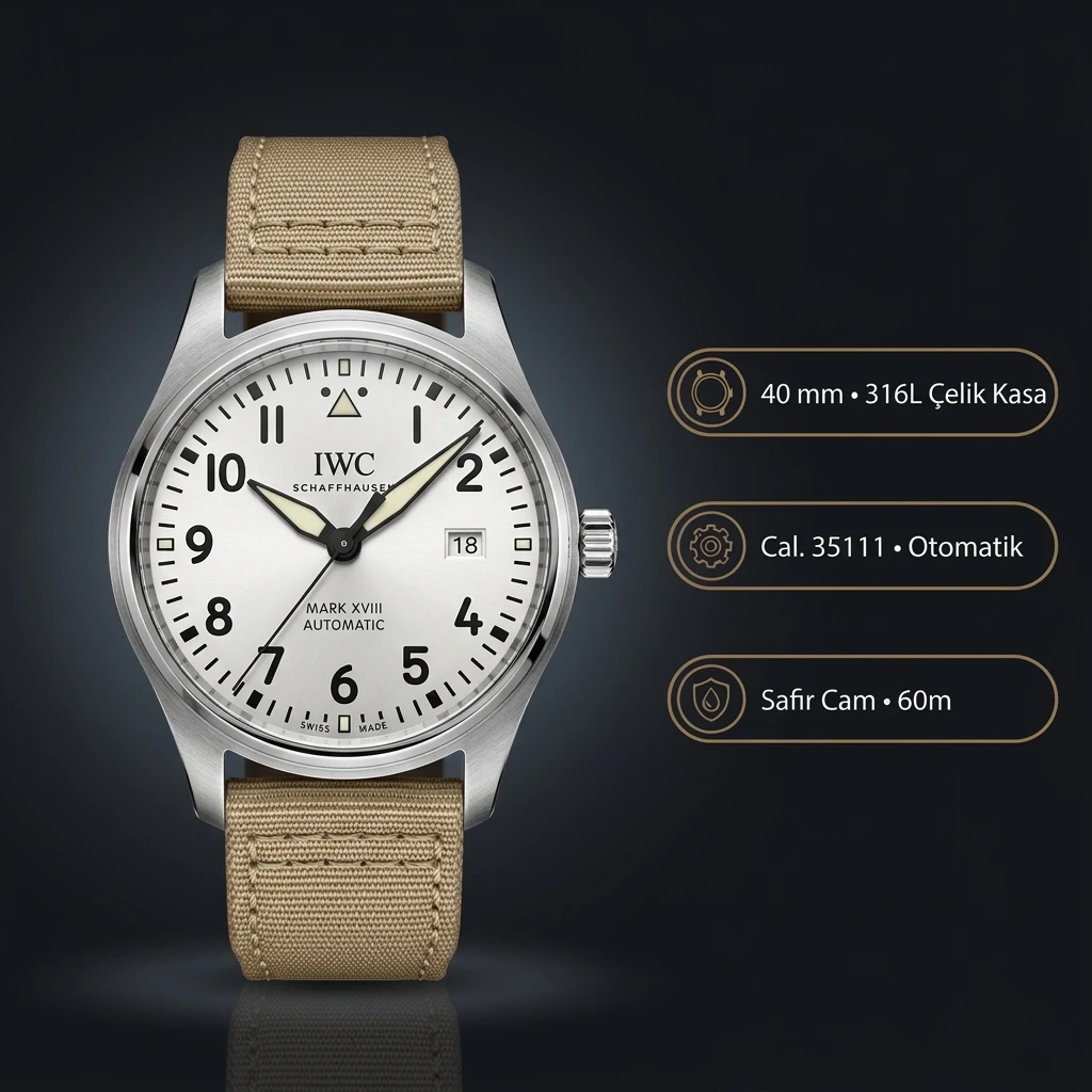 IWC Pilot Mark XVIII Beyaz Kadran Çelik Kasa Nato Kordon Super Clone ETA Saat