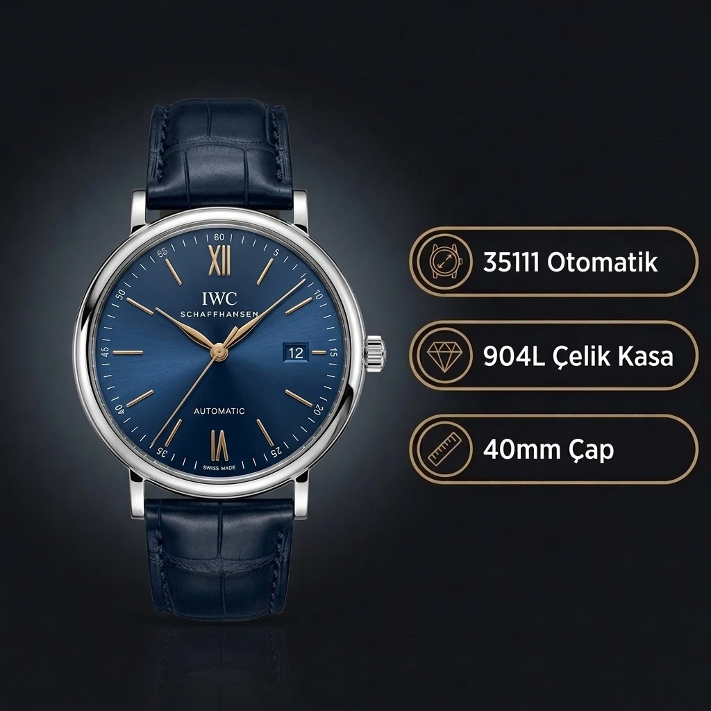 IWC Portofino Mavi Kadran Mavi Deri Kordon Super Clone ETA Saat