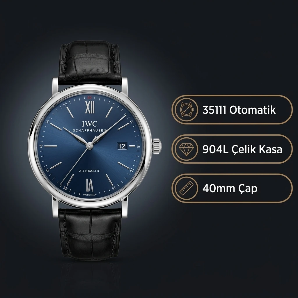 IWC Portofino Mavi Kadran Siyah Deri Kordon Super Clone ETA Saat