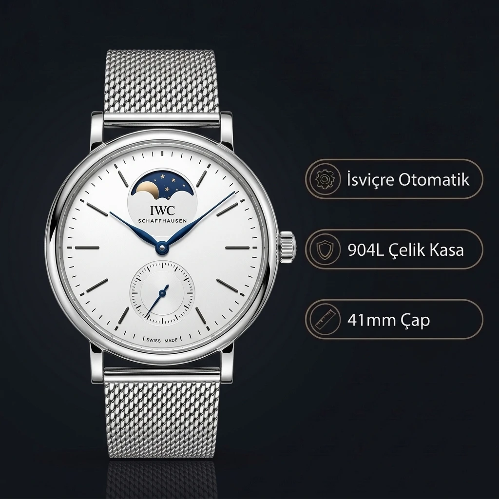IWC Portofino Moonphase Beyaz Kadran Çelik Super Clone ETA Saat