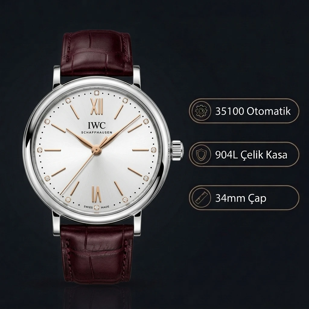 IWC Portofino Otomatik Beyaz Kadran Çelik 34mm Super Clone ETA Saat