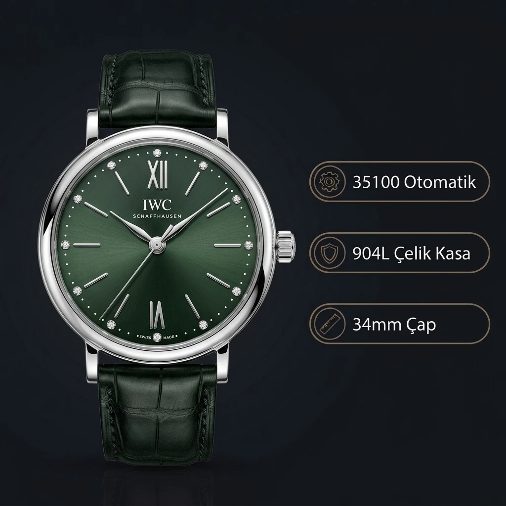 IWC Portofino Otomatik Yeşil Kadran Çelik 34mm Super Clone ETA Saat