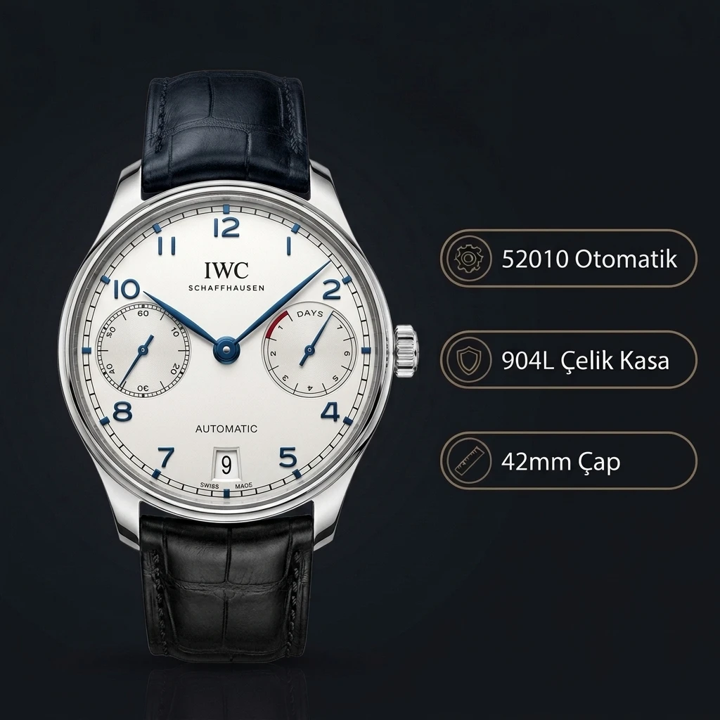 IWC Portugieser Beyaz Kadran Çelik Super Clone ETA Saat