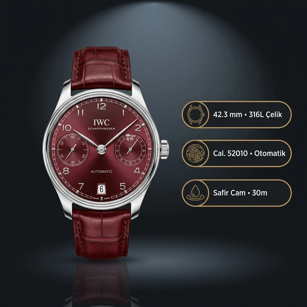 IWC Portugieser Bordo Güç Göstergeli Deri Super Clone ETA Saat