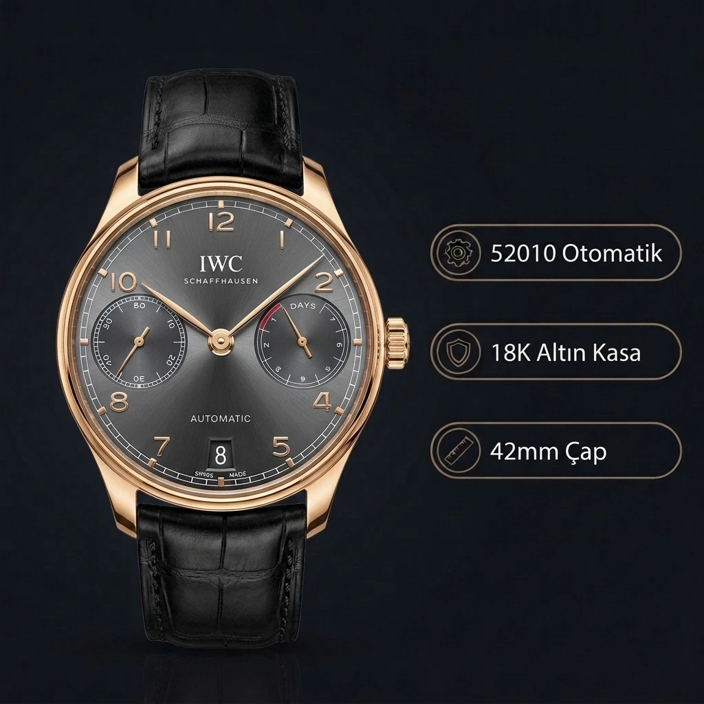 IWC Portugieser Gri Kadran Gold Super Clone ETA Saat