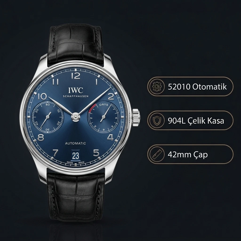 IWC Portugieser Mavi Kadran Çelik Super Clone ETA Saat