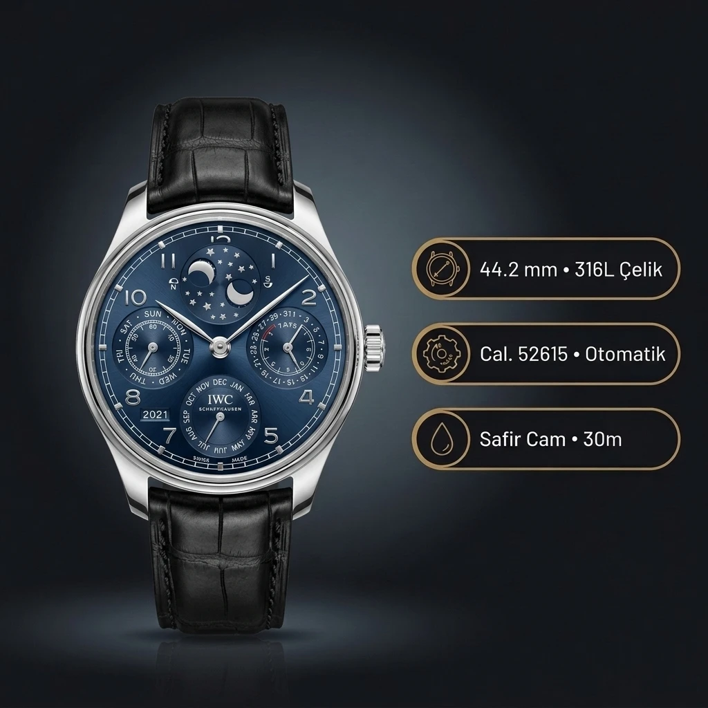 IWC Portugieser Mavi Takvim Moonphase Deri Super Clone ETA Saat
