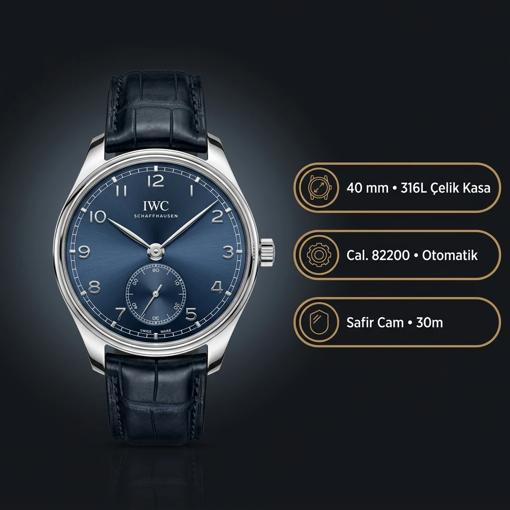 IWC Portugieser Otomatik Mavi Kadran Çelik Kasa Mavi Kordon Super Clone ETA Saat