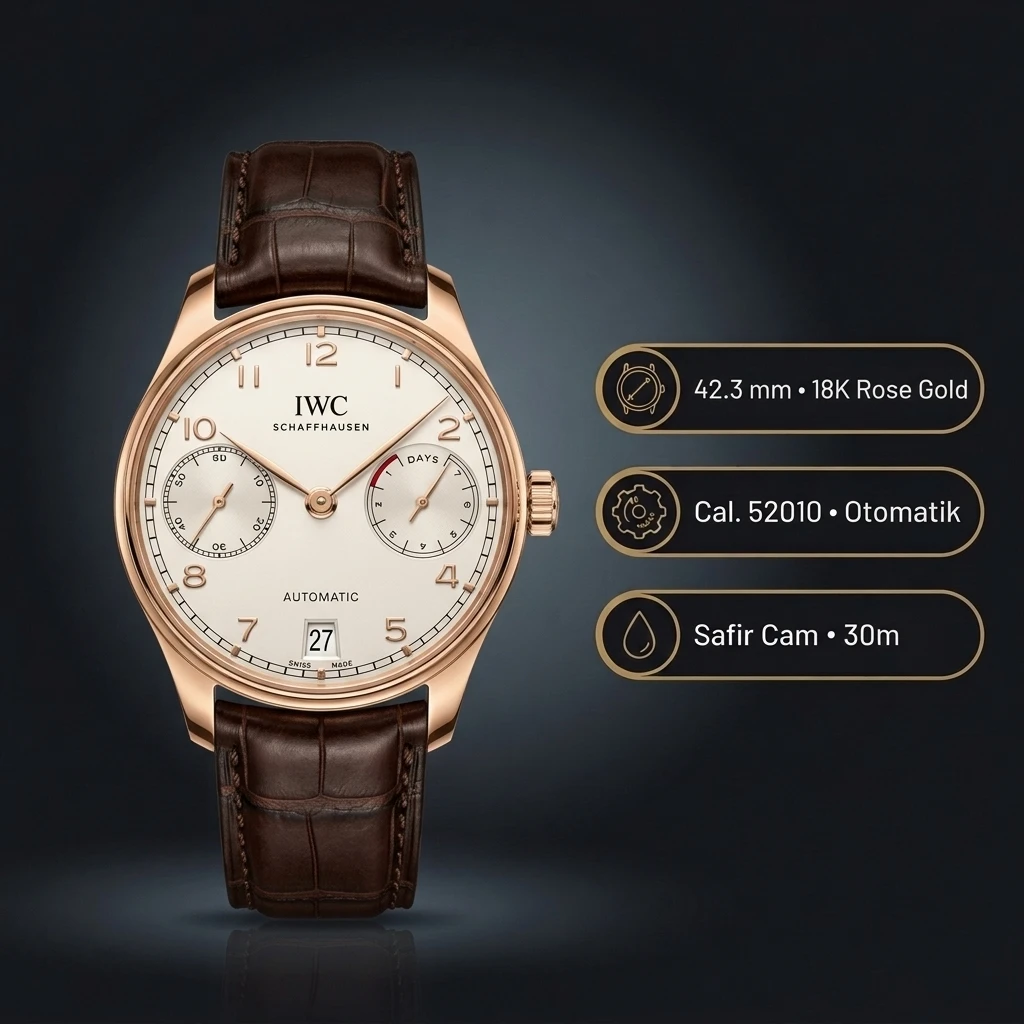 IWC Portugieser Rose Beyaz Güç Göstergeli Deri Super Clone ETA Saat