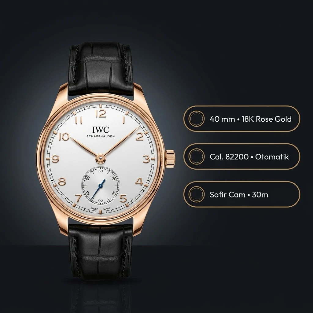 IWC Portugieser Rose Kasa Beyaz Kadran Siyah Deri Kordon Super Clone ETA Saat