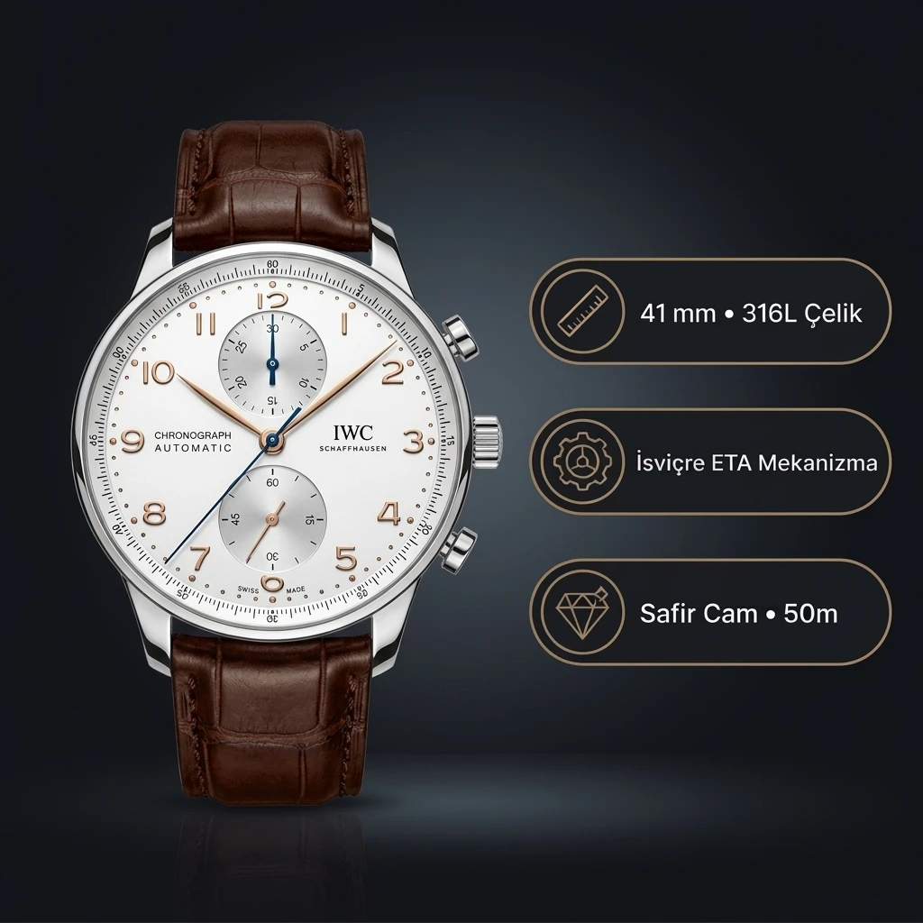 IWC Portuguese Chronograph Silver Dial 41mm Super Clone ETA Saat