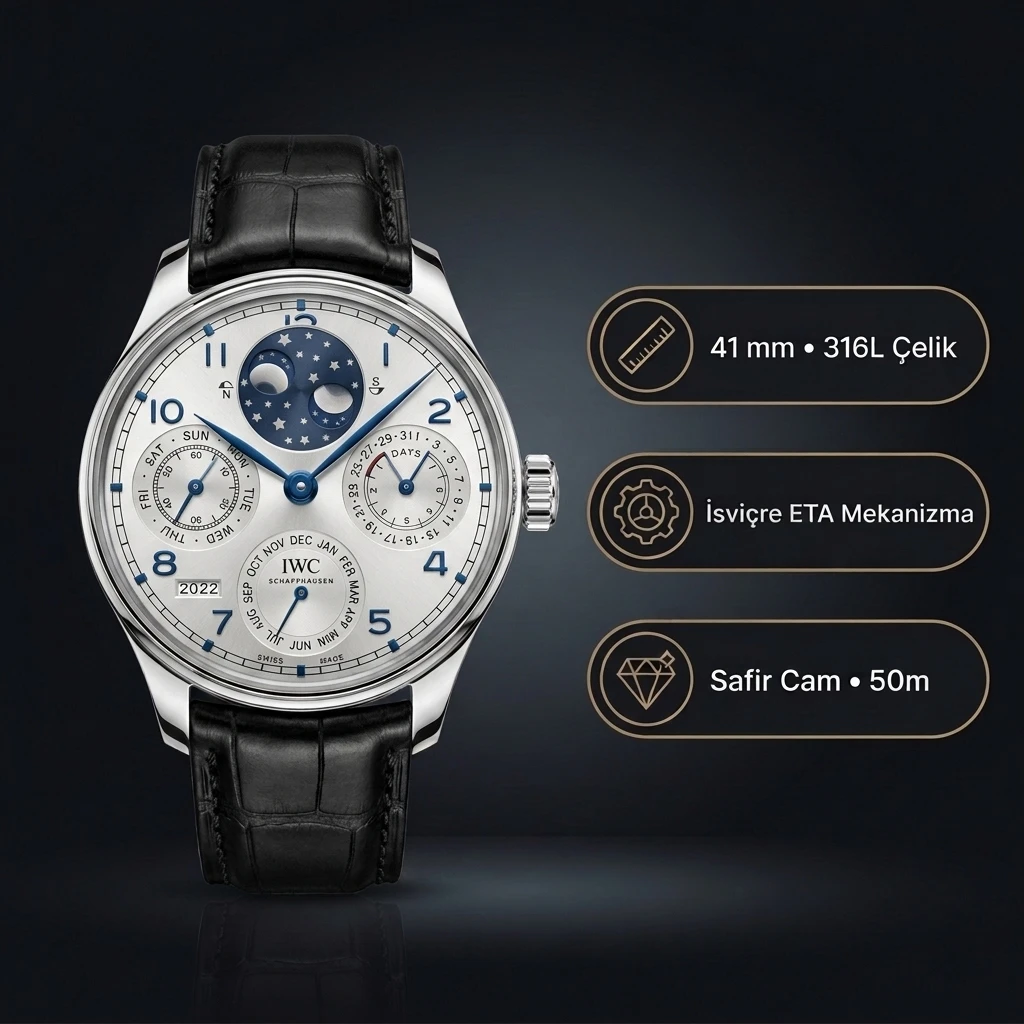 IWC Portuguese IW503406 Çelik Perpetual Calendar Super Clone ETA Saat