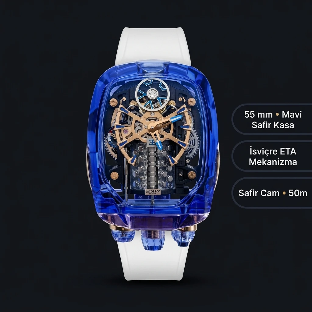Jacob Co Astronomia Mavi Safir Kasa Kauçuk Kordon Super Clone ETA Saat