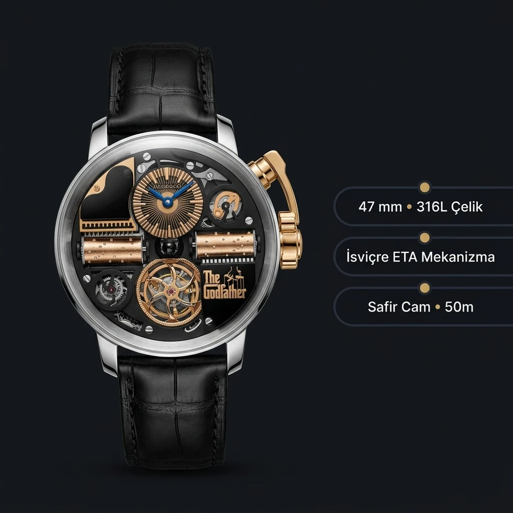 Jacob Co Opera Siyah Skeleton Deri Super Clone ETA Saat