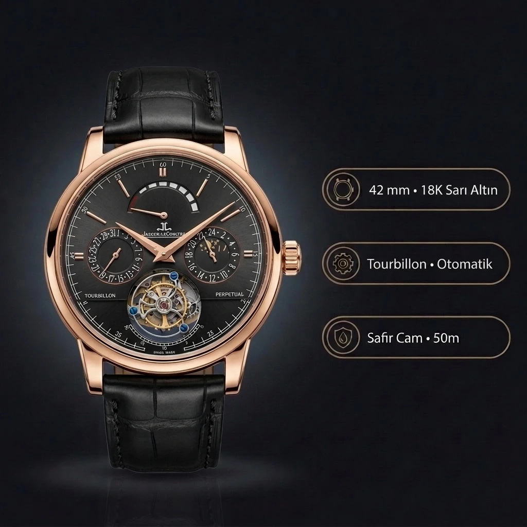 Jaeger-LeCoultre Master Grande Tradition Tourbillon Altın Kasa Gri Kadran Siyah Deri Kordon Super Clone ETA Saat