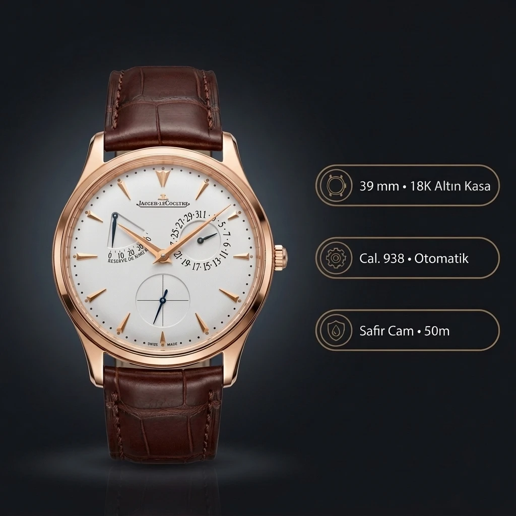 Jaeger-LeCoultre Master Ultra Thin Reserve de Marche Beyaz Kadran Altın Kasa Kahverengi Deri Super Clone ETA Saat