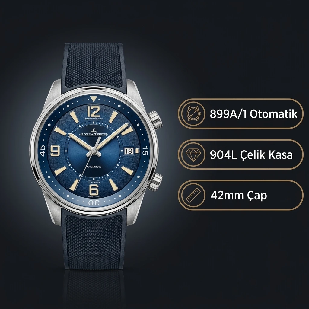 Jaeger-LeCoultre Polaris Mavi Kadran Çelik Kasa Kauçuk Kordon Super Clone ETA Saat