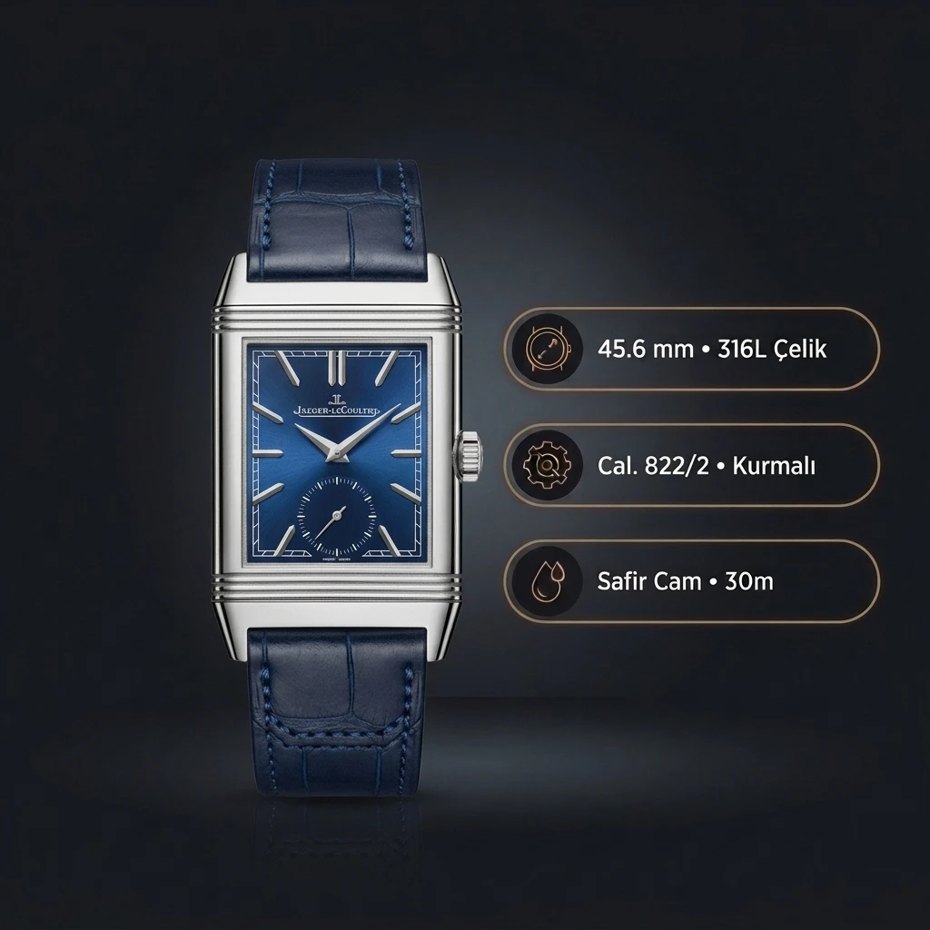 Jaeger LeCoultre Reverso Mavi Kadran Deri Parlak Super Clone ETA Saat