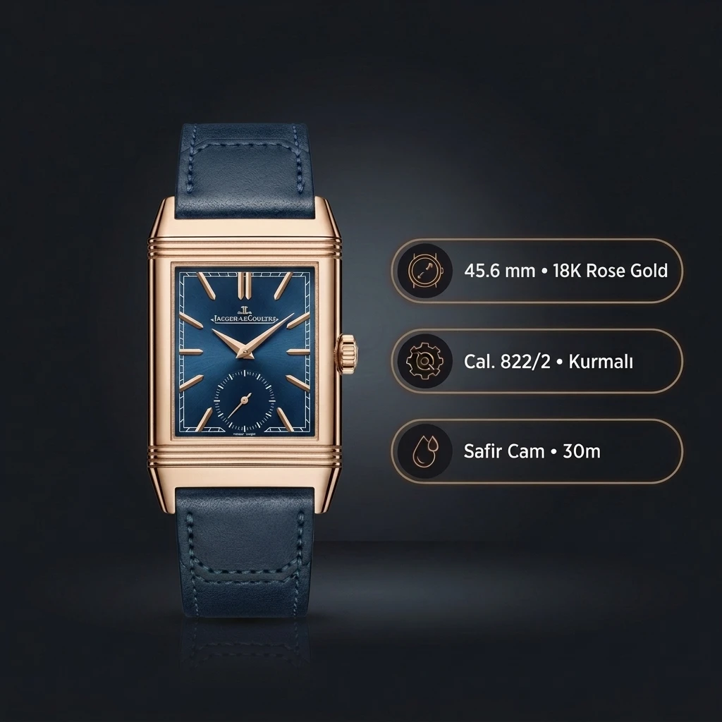 Jaeger LeCoultre Reverso Rose Mavi Kadran Deri Super Clone ETA Saat