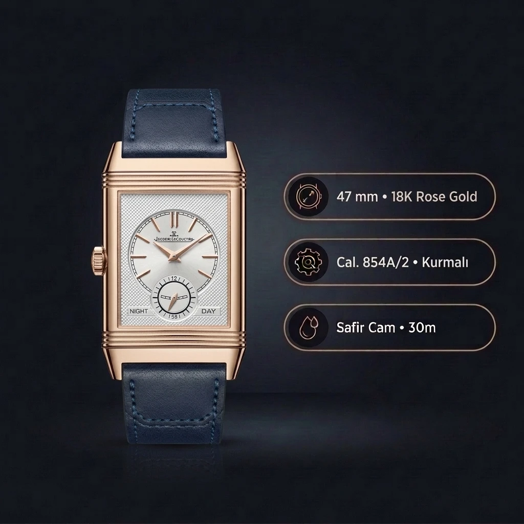 Jaeger LeCoultre Reverso Rose Mavi Kadran Deri Gündüz Super Clone ETA Saat