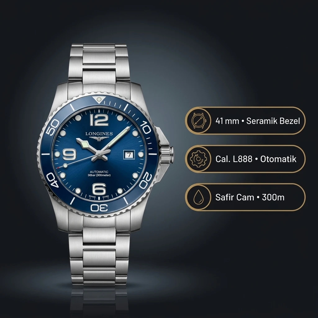Longines HydroConquest Mavi Kadran Çelik Parlak Super Clone ETA Saat