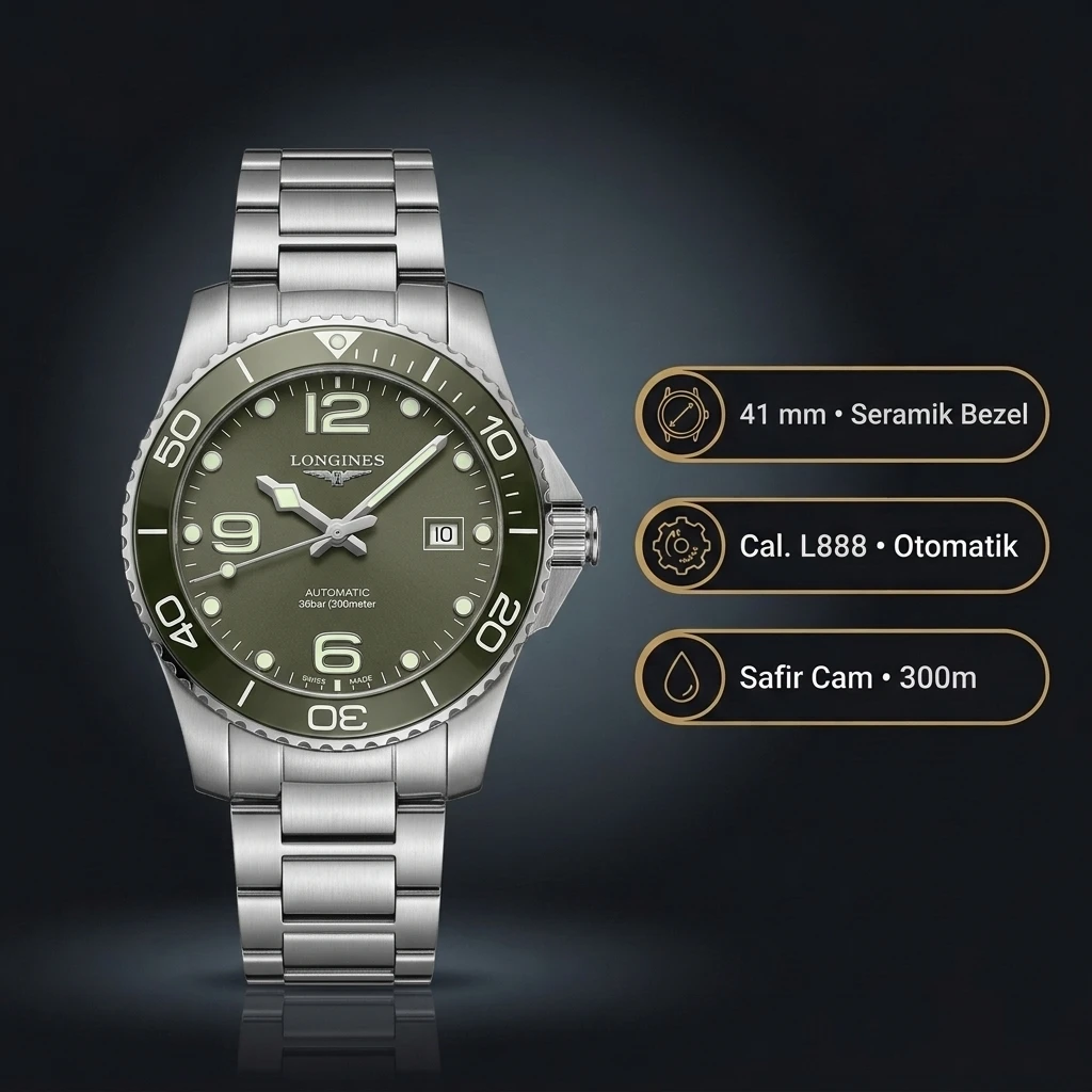 Longines HydroConquest Yeşil Kadran Çelik Super Clone ETA Saat