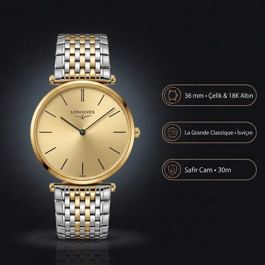 Longines La Grande Classique Altın Çelik Şampanya Kadran Çelik Kordon Super Clone ETA Saat