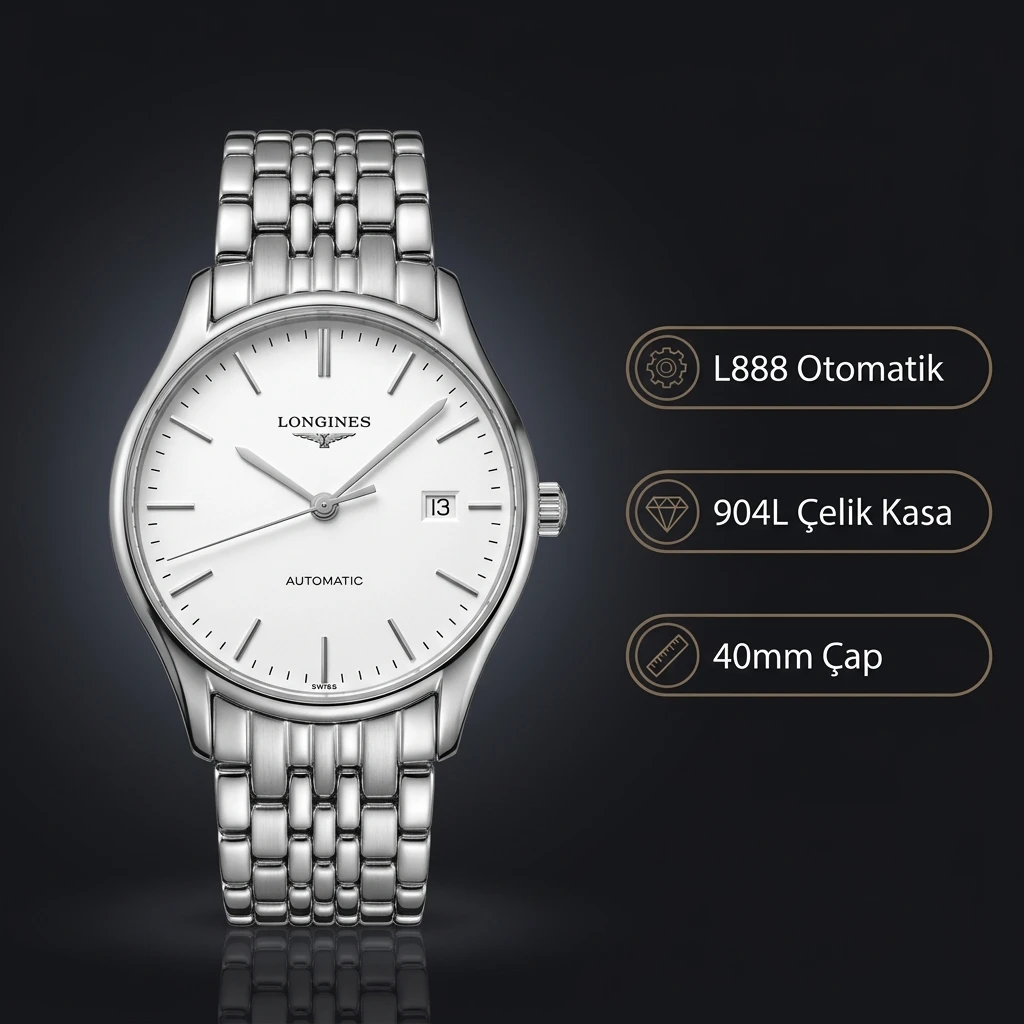 Longines Lyre Beyaz Kadran Çelik Kasa Çelik Kordon Super Clone ETA Saat
