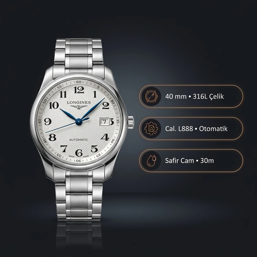 Longines Master Collection Beyaz Arabik Çelik Super Clone ETA Saat