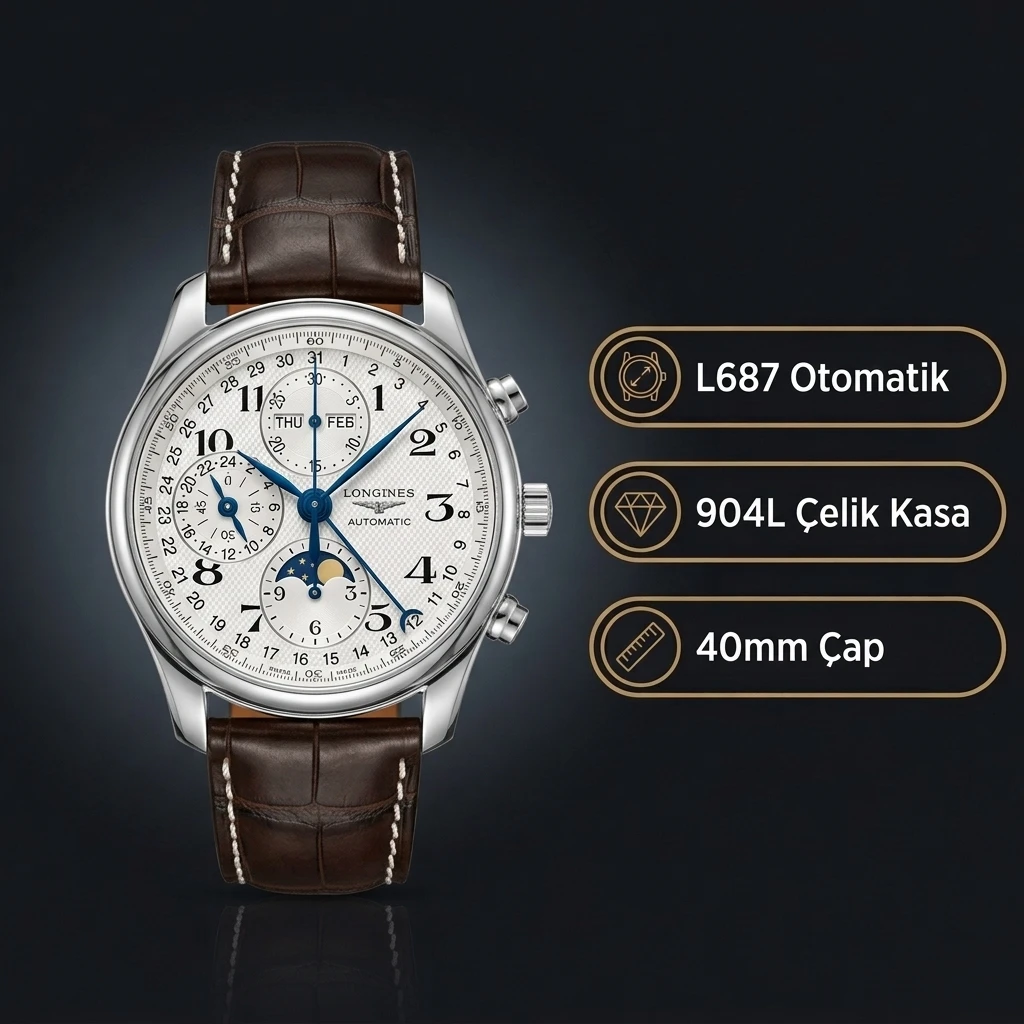 Longines Master Collection Beyaz Kadran Kahverengi Deri Super Clone ETA Saat