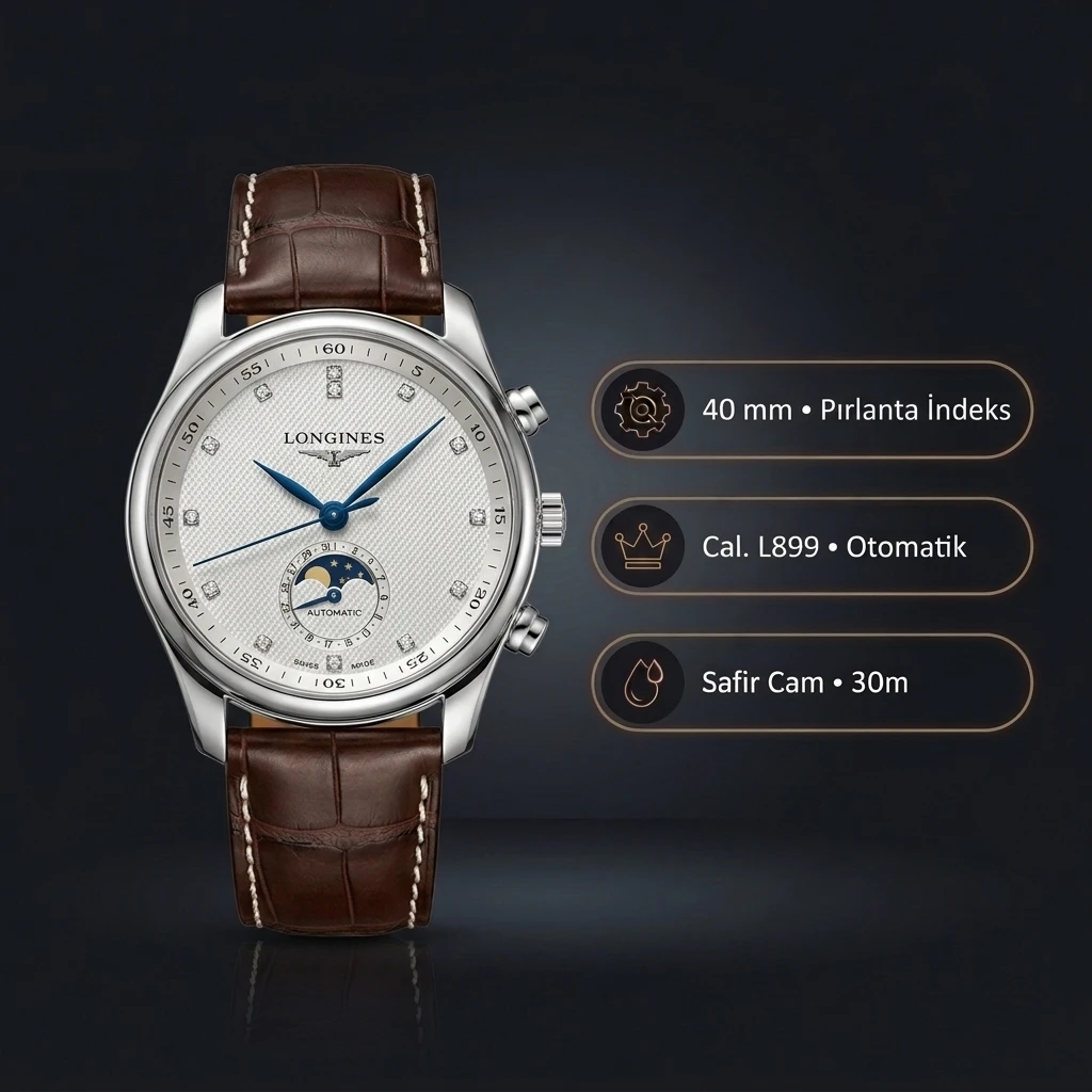 Longines Master Collection Beyaz Moonphase Deri Gündüz Super Clone ETA Saat