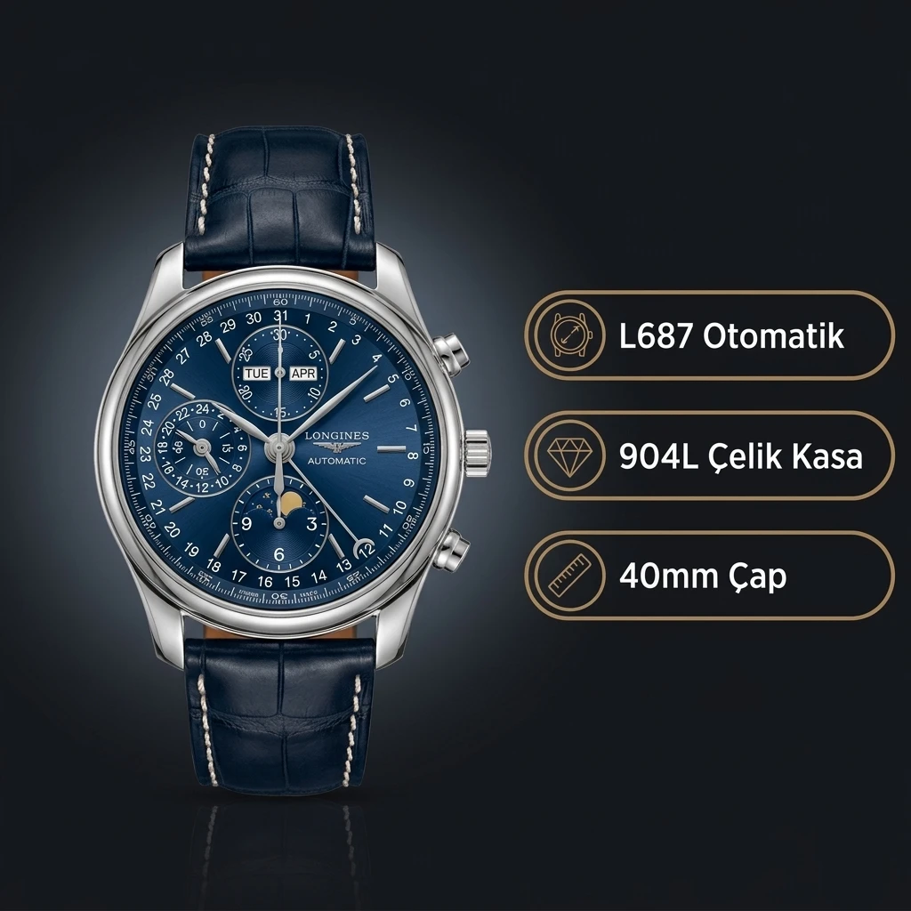 Longines Master Collection Mavi Kadran Mavi Deri Kordon Super Clone ETA Saat