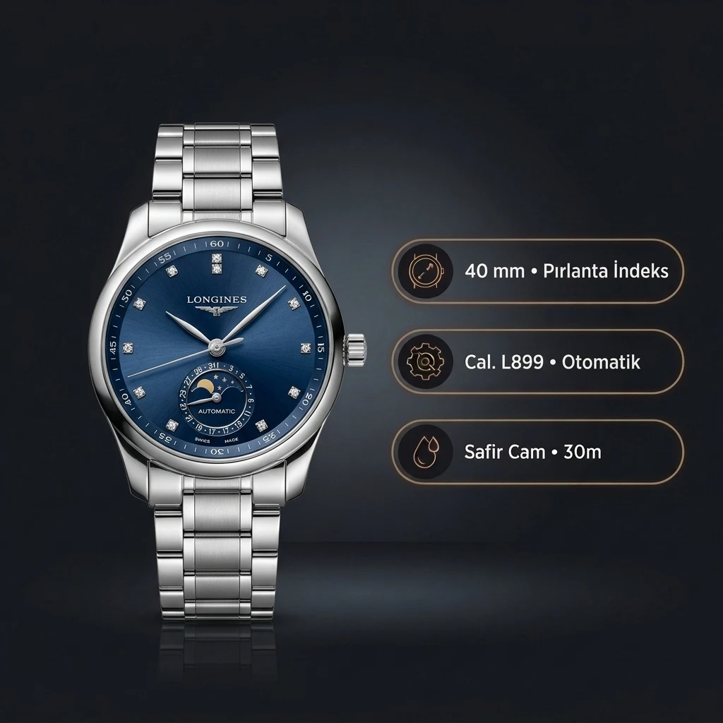 Longines Master Collection Mavi Moonphase Çelik Super Clone ETA Saat