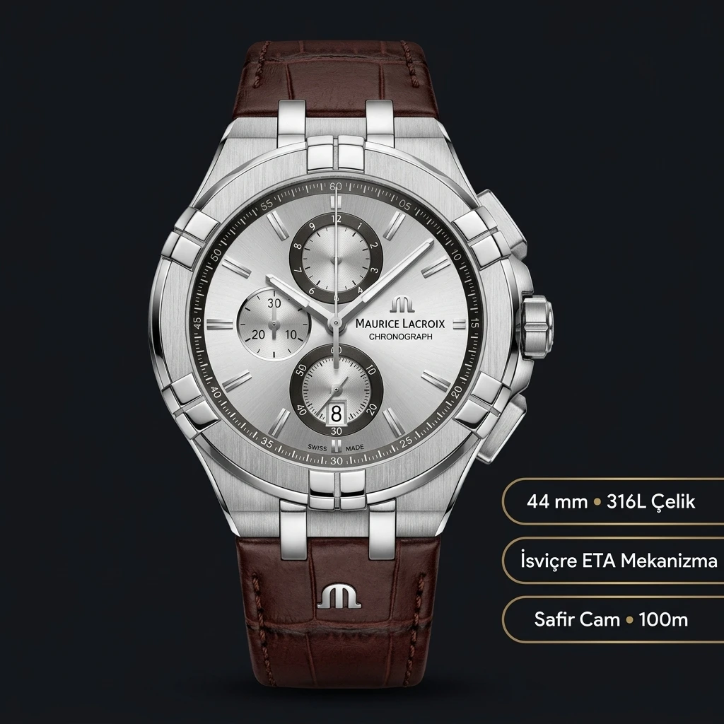 Maurice Lacroix Aikon Gümüş Chronograph Kahve Deri Super Clone ETA Saat