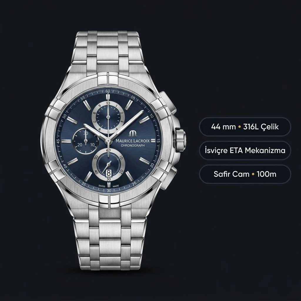 Maurice Lacroix Aikon Mavi Chronograph Çelik Bileklik Super Clone ETA Saat