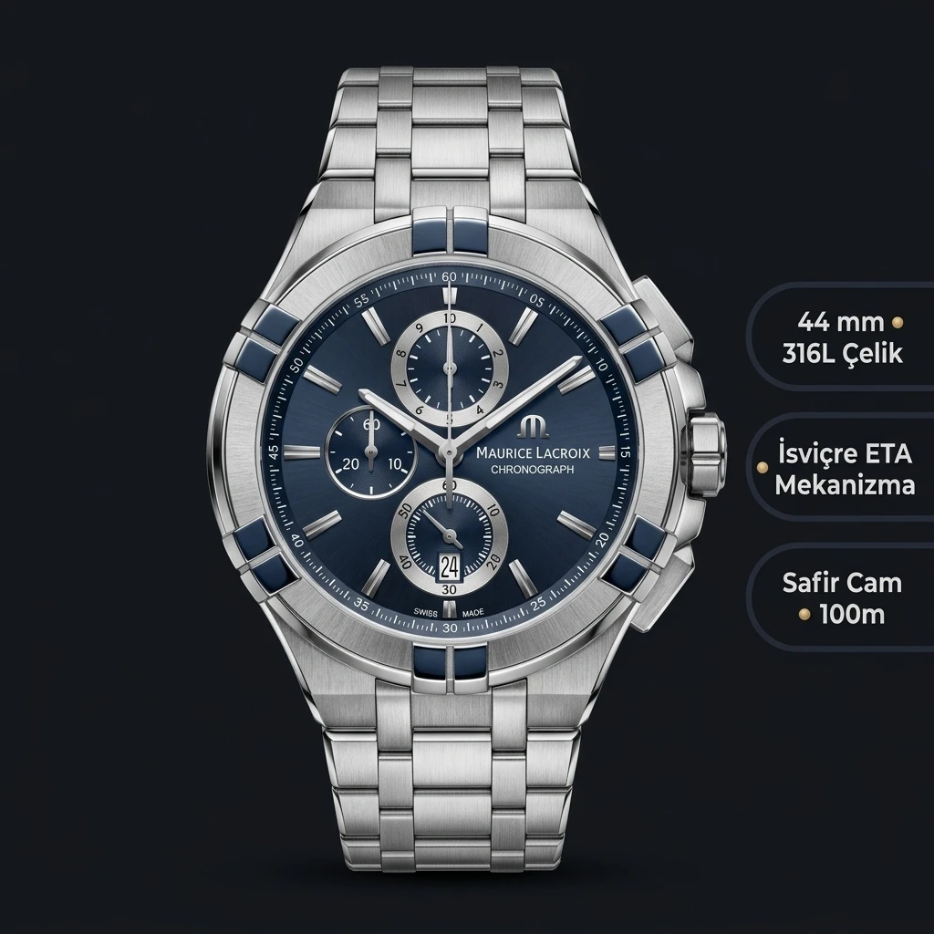 Maurice Lacroix Aikon Mavi Chronograph Çelik Super Clone ETA Saat