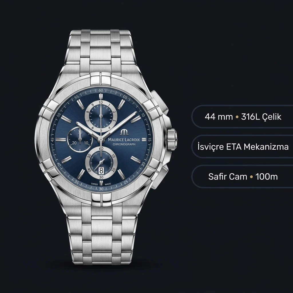 Maurice Lacroix Aikon Mavi Chronograph Çelik Super Clone ETA Saat