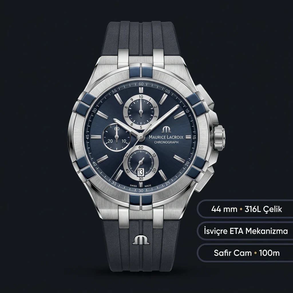 Maurice Lacroix Aikon Mavi Chronograph Gri Kauçuk Kordon Super Clone ETA Saat