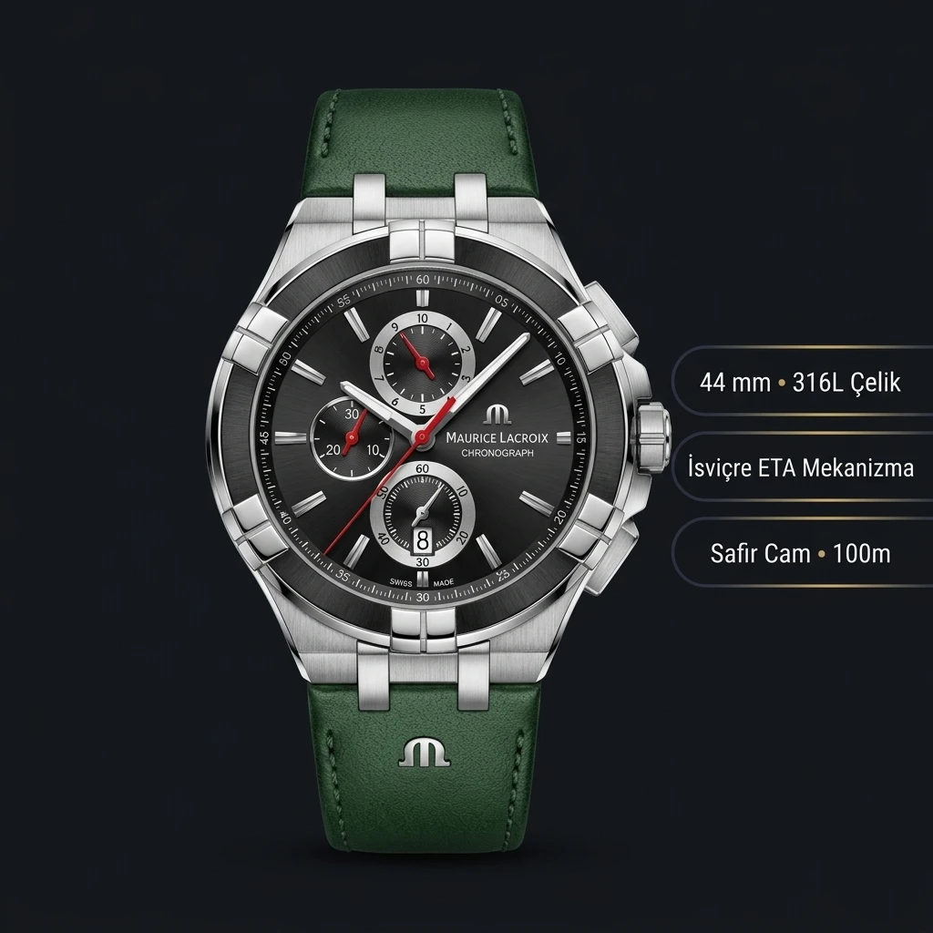Maurice Lacroix Aikon Mavi Chronograph Yeşil Kauçuk Kordon Super Clone ETA Saat