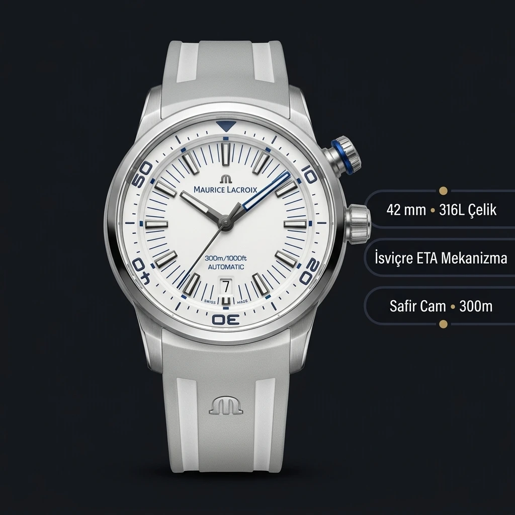 Maurice Lacroix Pontos S Beyaz Kadran Otomatik Kauçuk Kordon Super Clone ETA Saat