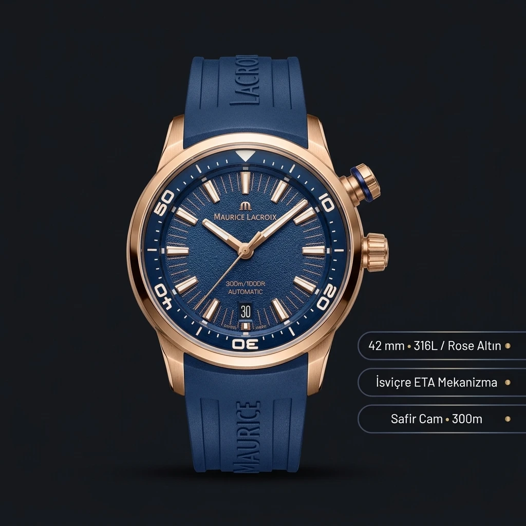 Maurice Lacroix Pontos S Mavi Rose Otomatik Kauçuk Kordon Super Clone ETA Saat